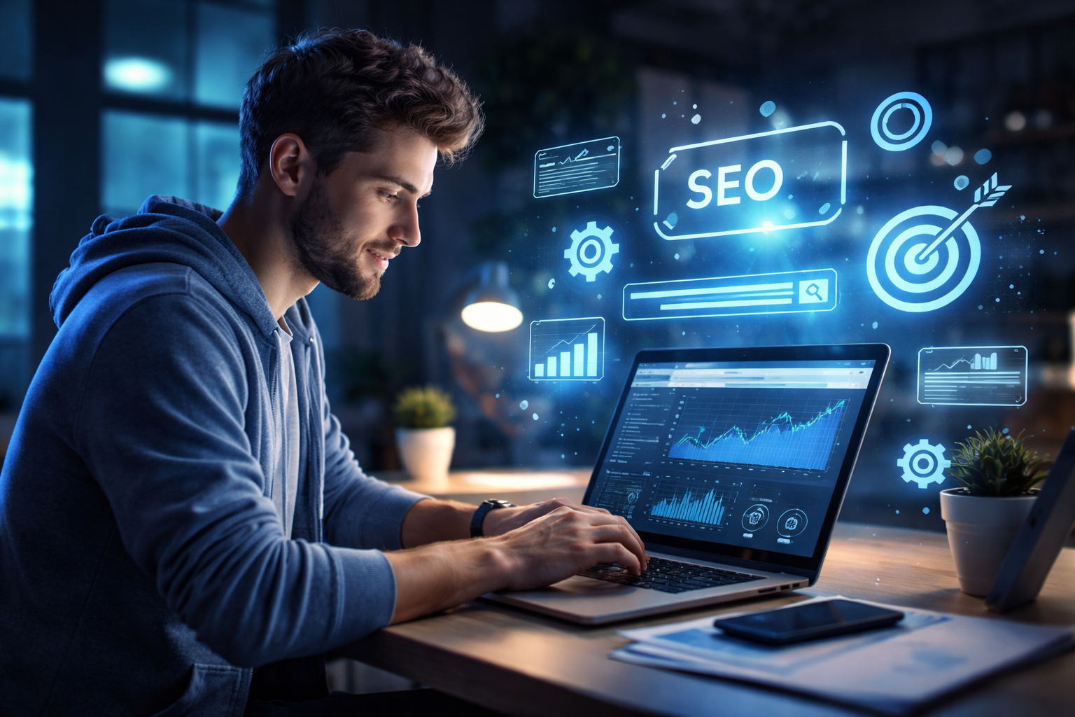 Developer bezig met SEO taken voor online vindbaarheid